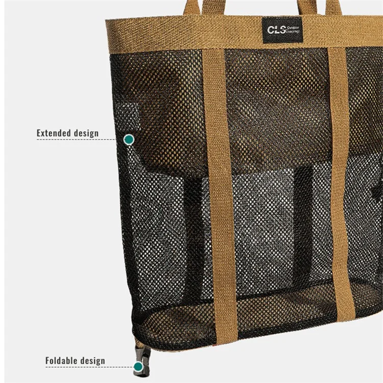 CLS Large Capacity Camping Picnic Beach Mesh Bag Oxford Cloth Travel Shopping Tote Bag - Braun