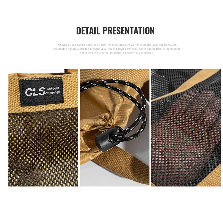 CLS Large Capacity Camping Picnic Beach Mesh Bag Oxford Cloth Travel Shopping Tote Bag - Braun