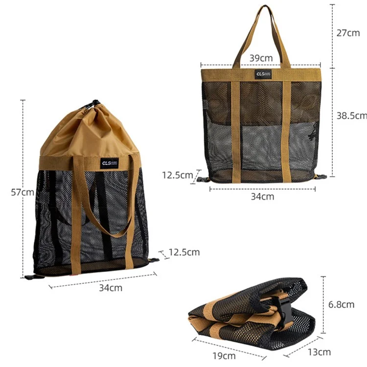 CLS Large Capacity Camping Picnic Beach Mesh Bag Oxford Cloth Travel Shopping Tote Bag - Braun