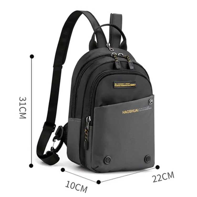HAOSHUAI 6800 Sac de poitrine décontracté et imperméable en nylon pour hommes et femmes, mini sac à dos, 22 x 10 x 31 cm - Gris