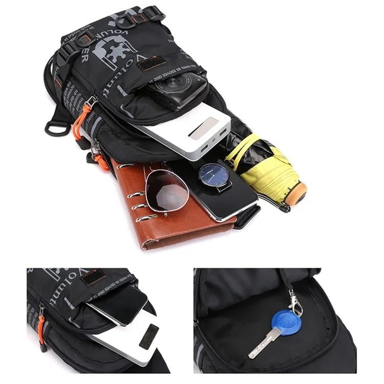 HAOSHUAI 5134 Sac de poitrine pour homme, style élégant, sac bandoulière en polyester, 17x10x34cm - Noir