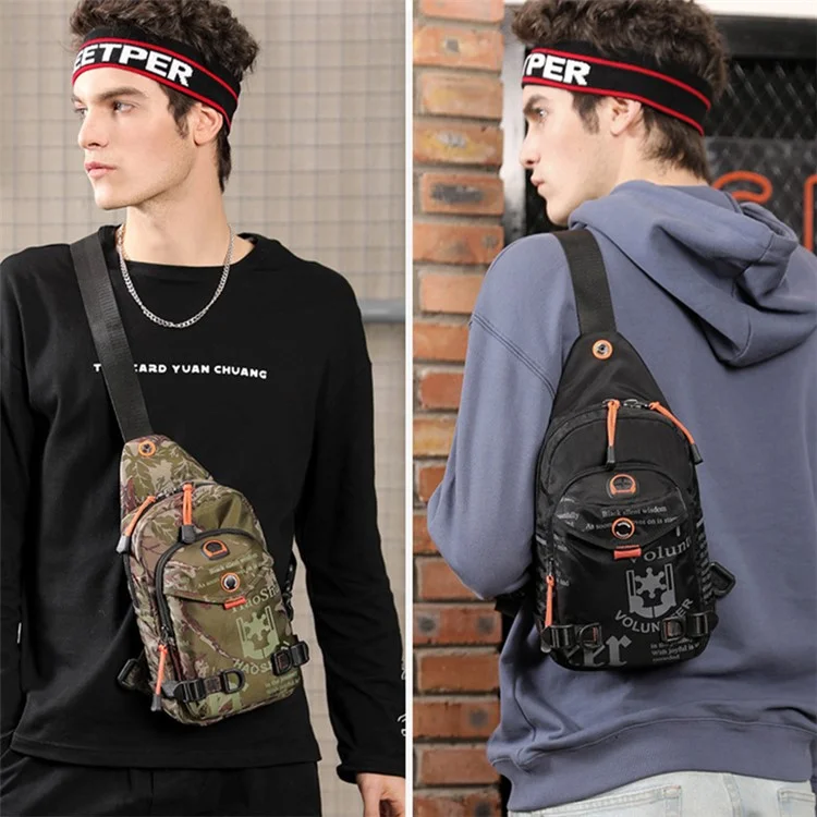 HAOSHUAI 5134 Sac de poitrine pour homme, style élégant, sac bandoulière en polyester, 17x10x34cm - Noir