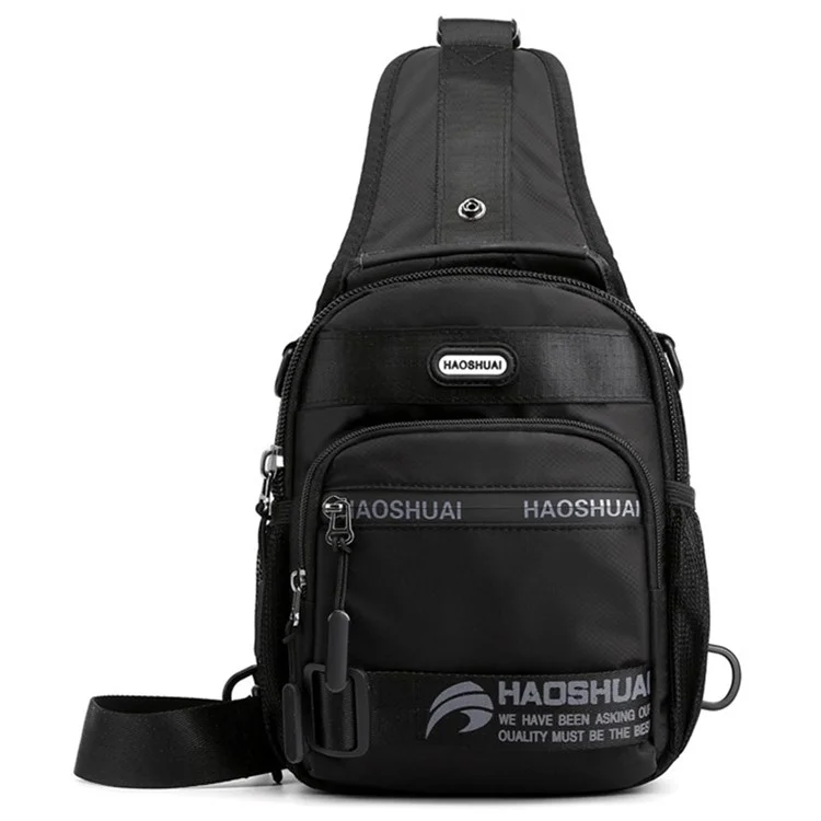 HAOSHUAI 1700-03 Sac à bandoulière multifonction pour l'extérieur, sac de poitrine, sac à dos en nylon imperméable, 21x13x26 cm - Noir