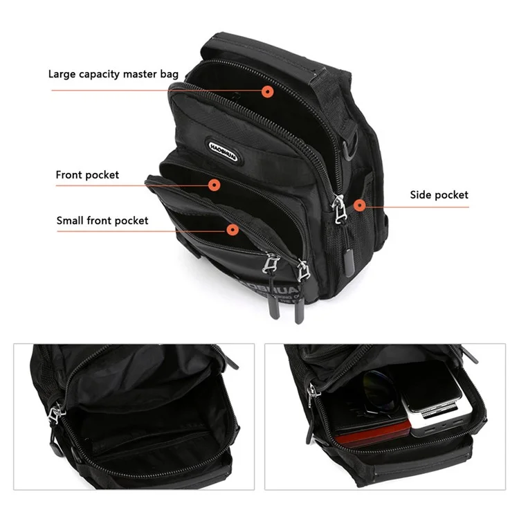 HAOSHUAI 1700-03 Sac à bandoulière multifonction pour l'extérieur, sac de poitrine, sac à dos en nylon imperméable, 21x13x26 cm - Noir