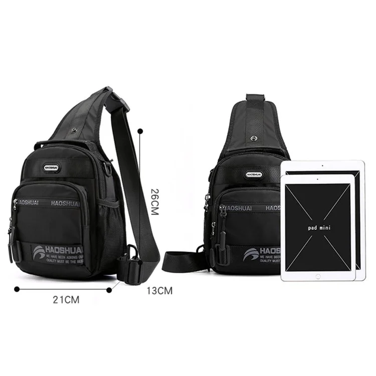 HAOSHUAI 1700-03 Sac à bandoulière multifonction pour l'extérieur, sac de poitrine, sac à dos en nylon imperméable, 21x13x26 cm - Noir