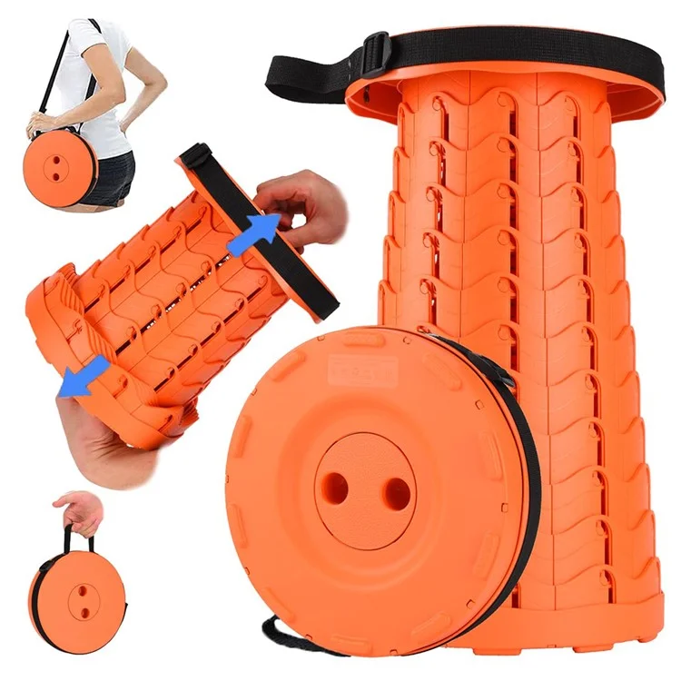 Outdoor Camping Fishing Folding Stool Portable Telescopic Chair with Shoulder Strap - Orange