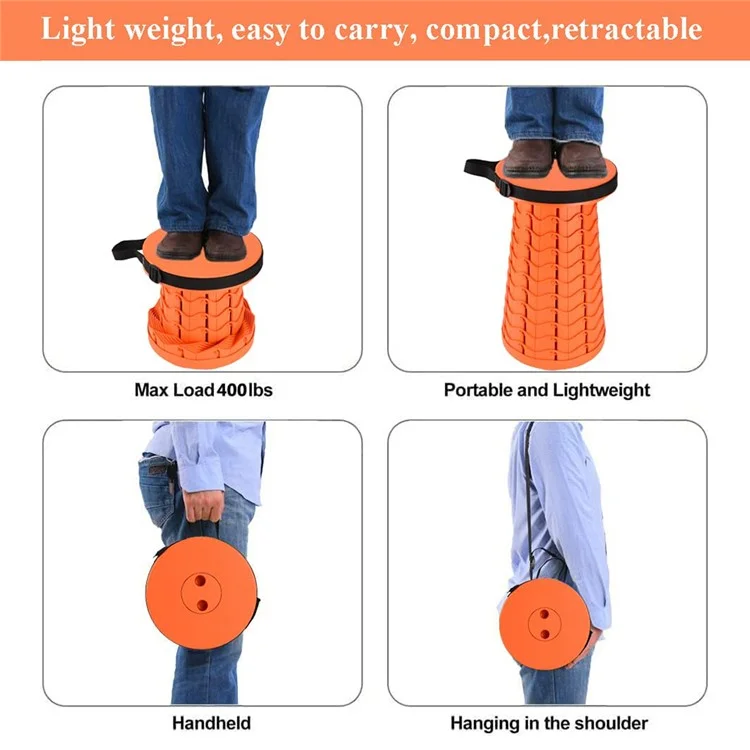 Outdoor Camping Fishing Folding Stool Portable Telescopic Chair with Shoulder Strap - Orange