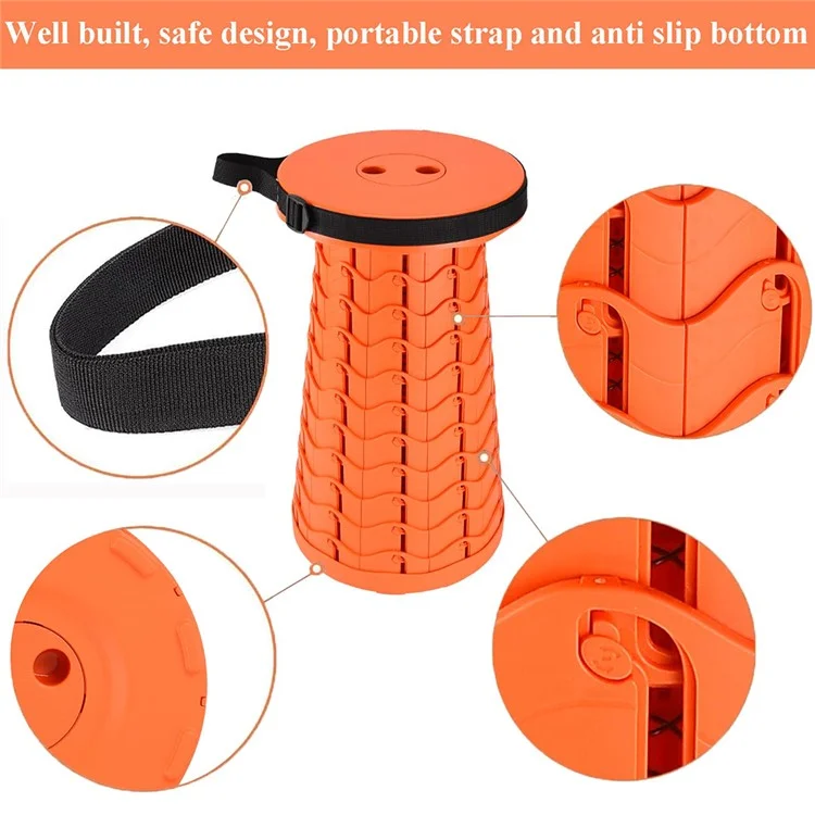Outdoor Camping Fishing Folding Stool Portable Telescopic Chair with Shoulder Strap - Orange