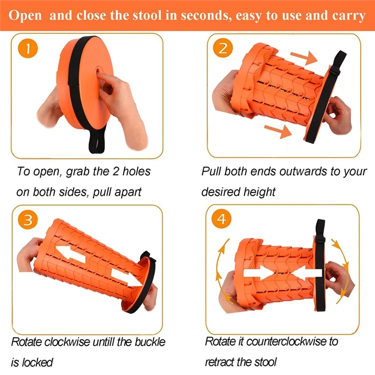 Outdoor Camping Fishing Folding Stool Portable Telescopic Chair with Shoulder Strap - Orange