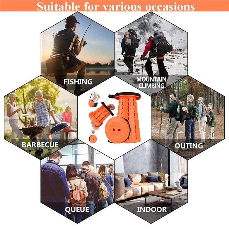 Outdoor Camping Fishing Folding Stool Portable Telescopic Chair with Shoulder Strap - Orange