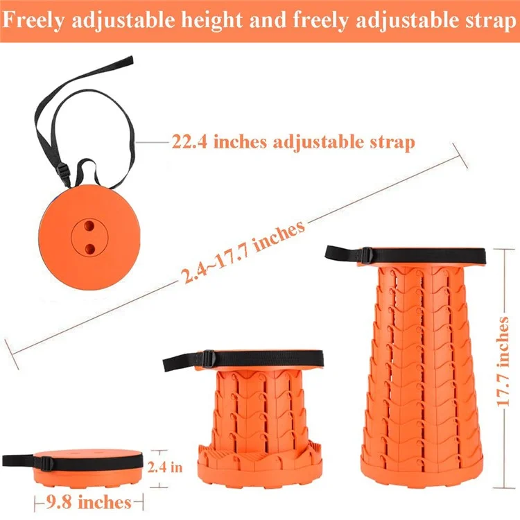 Outdoor Camping Fishing Folding Stool Portable Telescopic Chair with Shoulder Strap - Orange