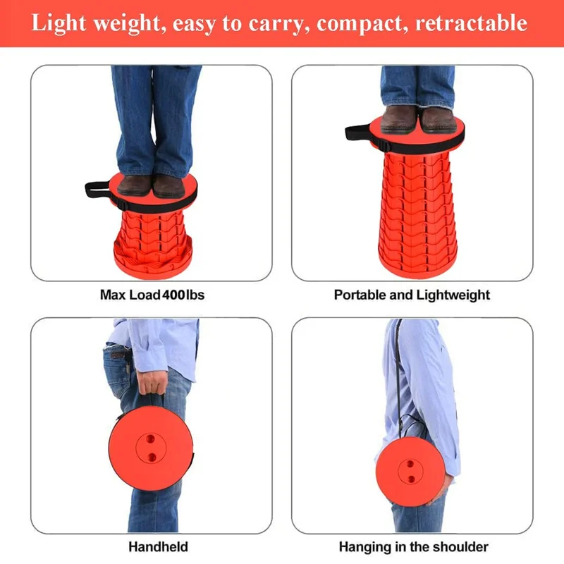 Outdoor Camping Fishing Folding Stool Portable Telescopic Chair with Shoulder Strap - Red