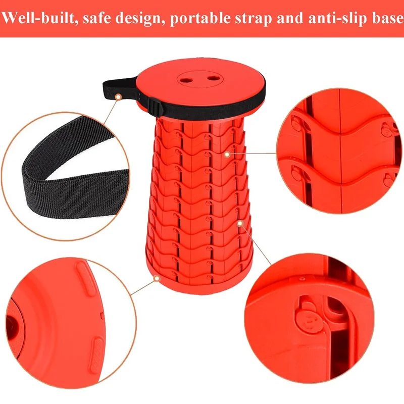 Outdoor Camping Fishing Folding Stool Portable Telescopic Chair with Shoulder Strap - Red