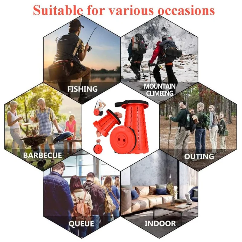 Outdoor Camping Fishing Folding Stool Portable Telescopic Chair with Shoulder Strap - Red