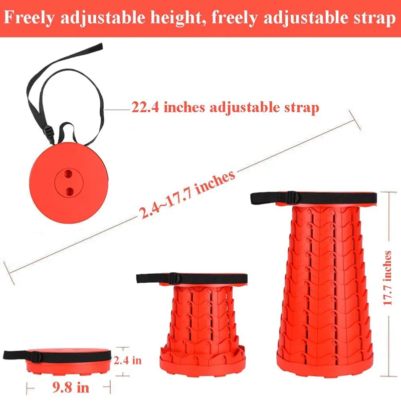 Outdoor Camping Fishing Folding Stool Portable Telescopic Chair with Shoulder Strap - Red