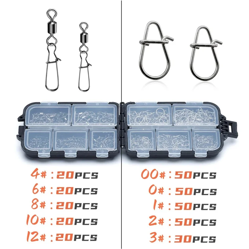 330Pcs / Box Fishing Connector Swivels Lure Snap Pin 304 Stainless Steel Swivel Rings Tackle Accessories