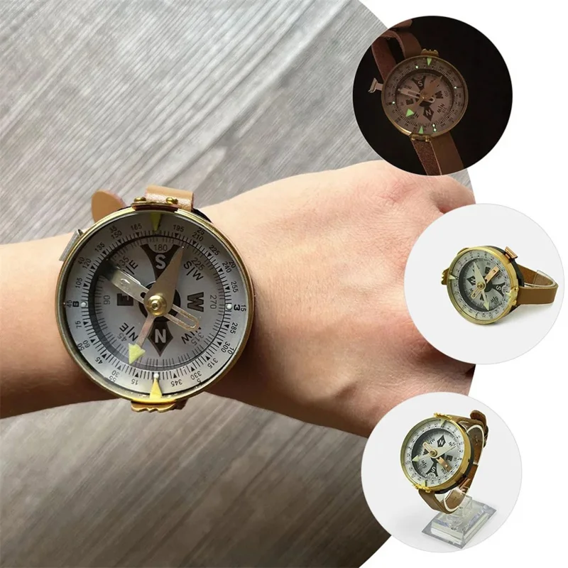 JINGU RS50 Camping Compass Watch PU Leather Strap Wearable Compass Outdoor Backpacking Tool