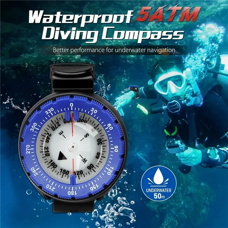 JINGU Q60B Underwater Navigation Compass Waterproof Luminous Dial Wrist Compass for Diving Swimming - Blue
