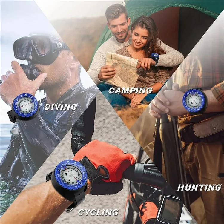 JINGU Q60B Underwater Navigation Compass Waterproof Luminous Dial Wrist Compass for Diving Swimming - Blue
