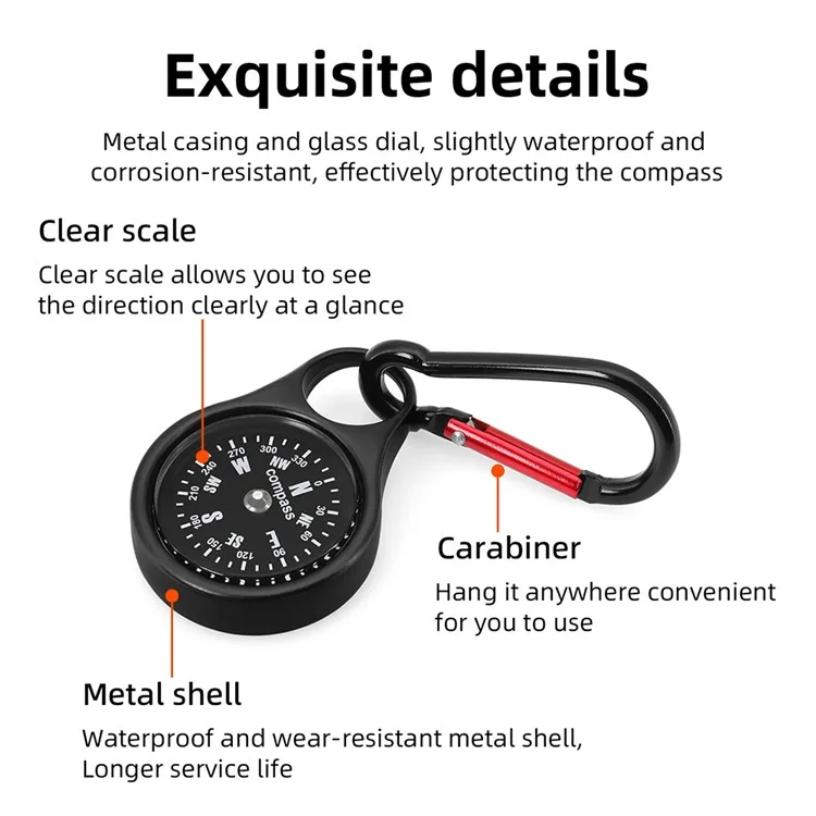 JINGU X301 Camping Compass with Carabiner Zinc Alloy Outdoor Compass for Hiking Backpacking