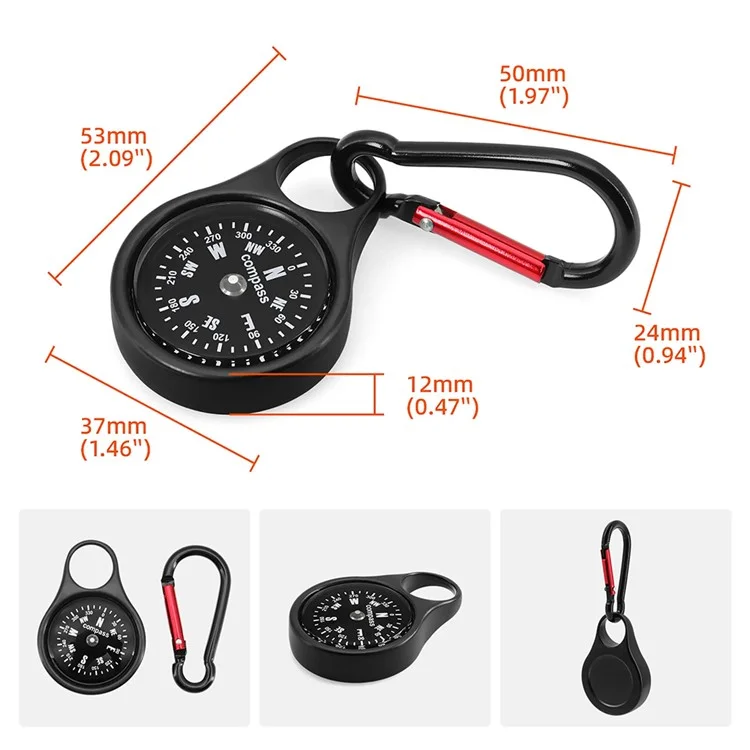 JINGU X301 Camping Compass with Carabiner Zinc Alloy Outdoor Compass for Hiking Backpacking