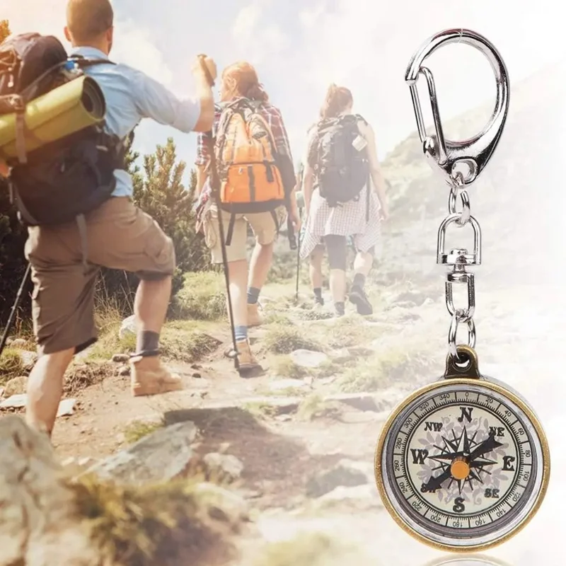 JINGU C25X Camping Compass Vintage Zinc Alloy Pocket Keychain for Outdoor Navigation Tool