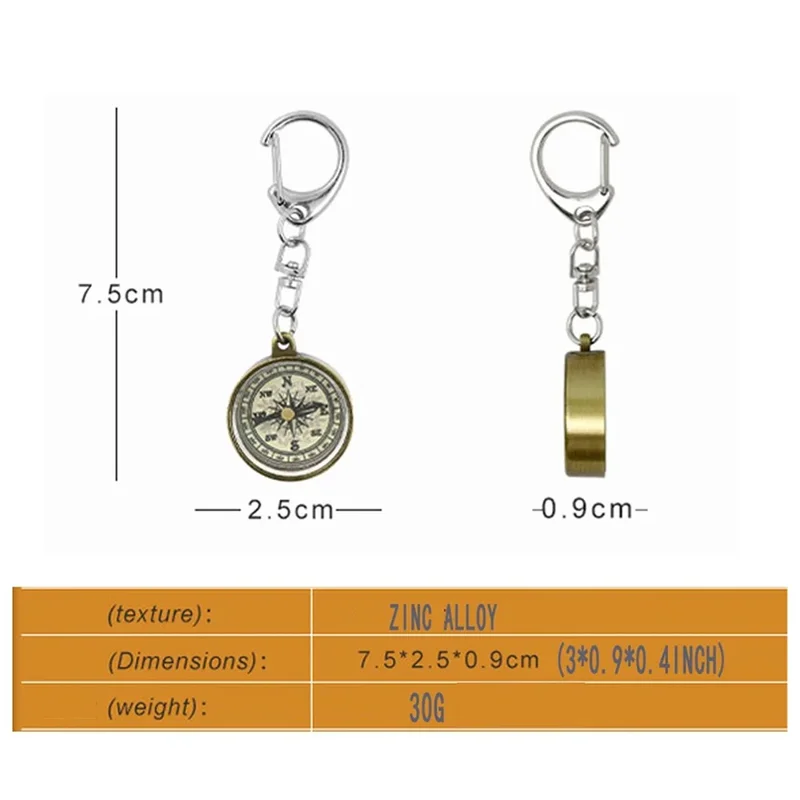 JINGU C25X Camping Compass Vintage Zinc Alloy Pocket Keychain for Outdoor Navigation Tool