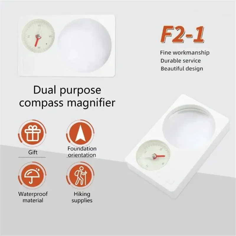 JINGU F2-1 2-in-1 Multifunctional Outdoor Compass Navigation Tool with Magnifying Glass for Camping Hiking