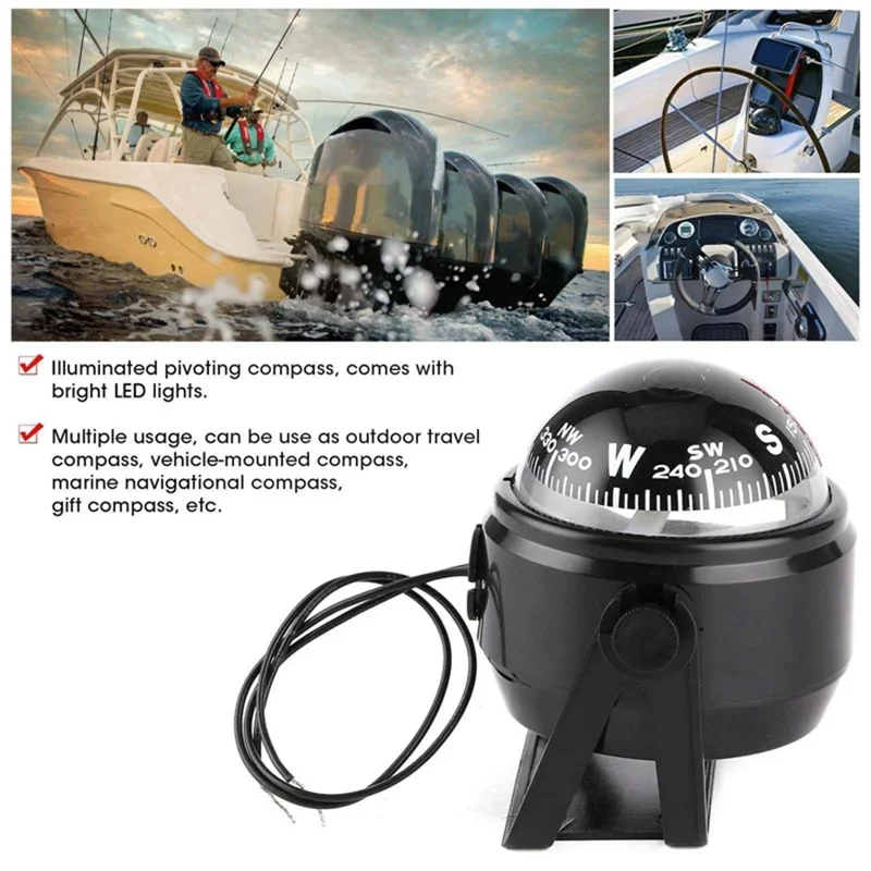 LC550 DC 12V Digital Compass Yacht Boat Navigation Compass Direction Compass with Built-In Light