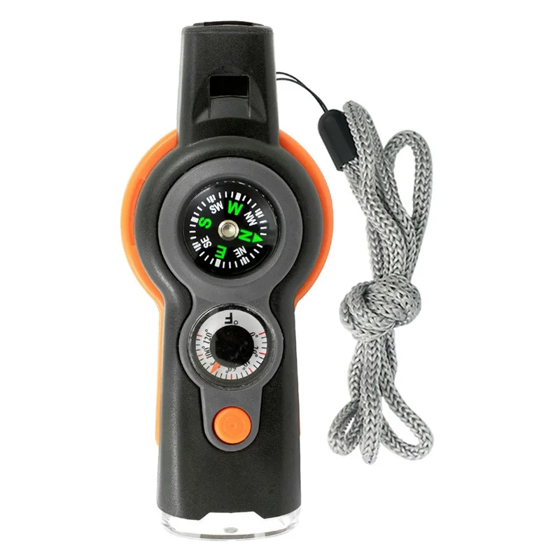 7-in-1 Multifunctional Whistle Outdoor Survival Whistle with Compass / LED Light / Magnifier - Orange