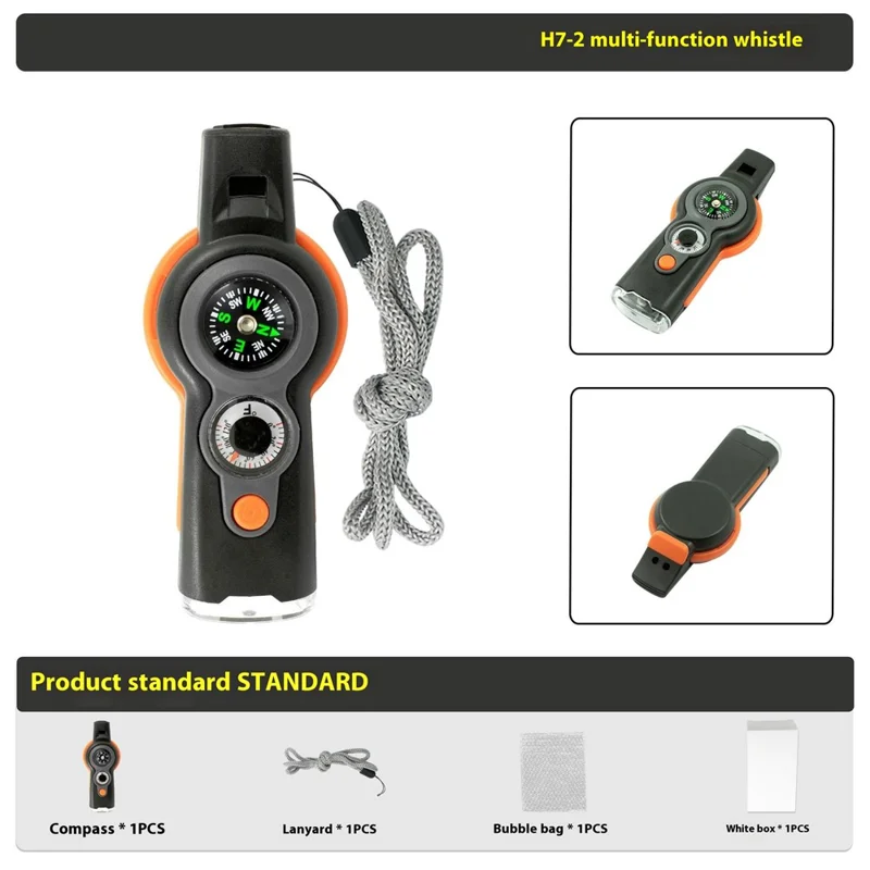 7-in-1 Multifunctional Whistle Outdoor Survival Whistle with Compass / LED Light / Magnifier - Orange