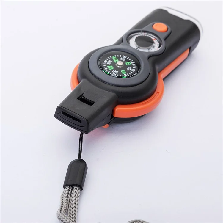 7-in-1 Multifunctional Whistle Outdoor Survival Whistle with Compass / LED Light / Magnifier - Orange