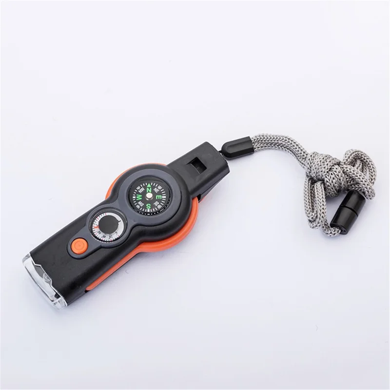 7-in-1 Multifunctional Whistle Outdoor Survival Whistle with Compass / LED Light / Magnifier - Grey