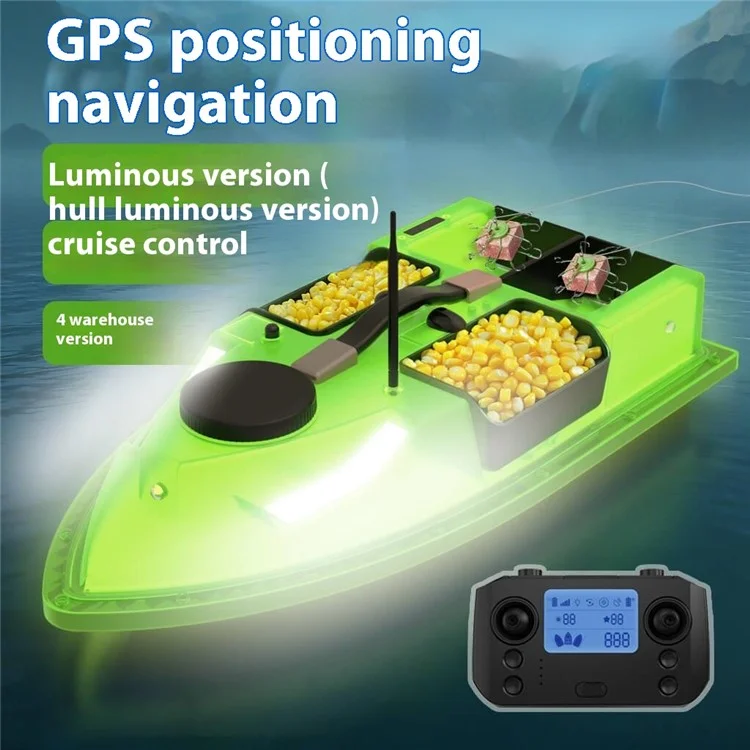 D19Y 4 Bait Slot GPS Positioning Fishing Bait Boat 600M Remote Control for River / Lake, with Light (CE Certified) - EU Plug