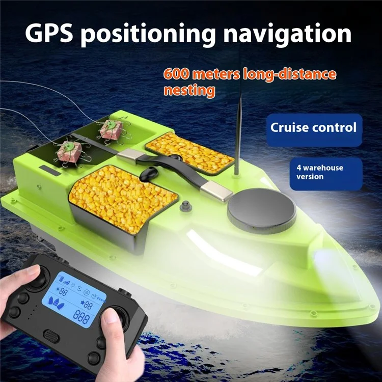 D19Y 4 Bait Slot GPS Positioning Fishing Bait Boat 600M Remote Control for River / Lake, with Light (CE Certified) - EU Plug