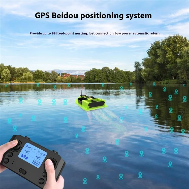 D19Y 4 Bait Slot GPS Positioning Fishing Bait Boat 600M Remote Control for River / Lake, with Light (CE Certified) - EU Plug