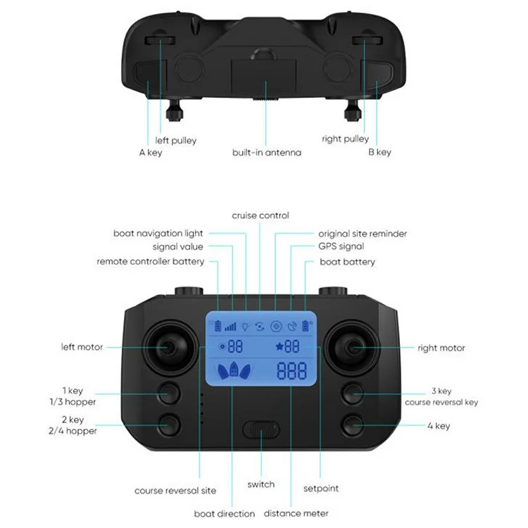 D19Y 4 Bait Slot GPS Positioning Fishing Bait Boat 600M Remote Control for River / Lake, without Light (CE Certified) - EU Plug