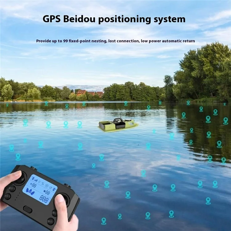 D19Y 4 Bait Slot GPS Positioning Fishing Bait Boat 600M Remote Control for River / Lake, without Light (CE Certified) - EU Plug