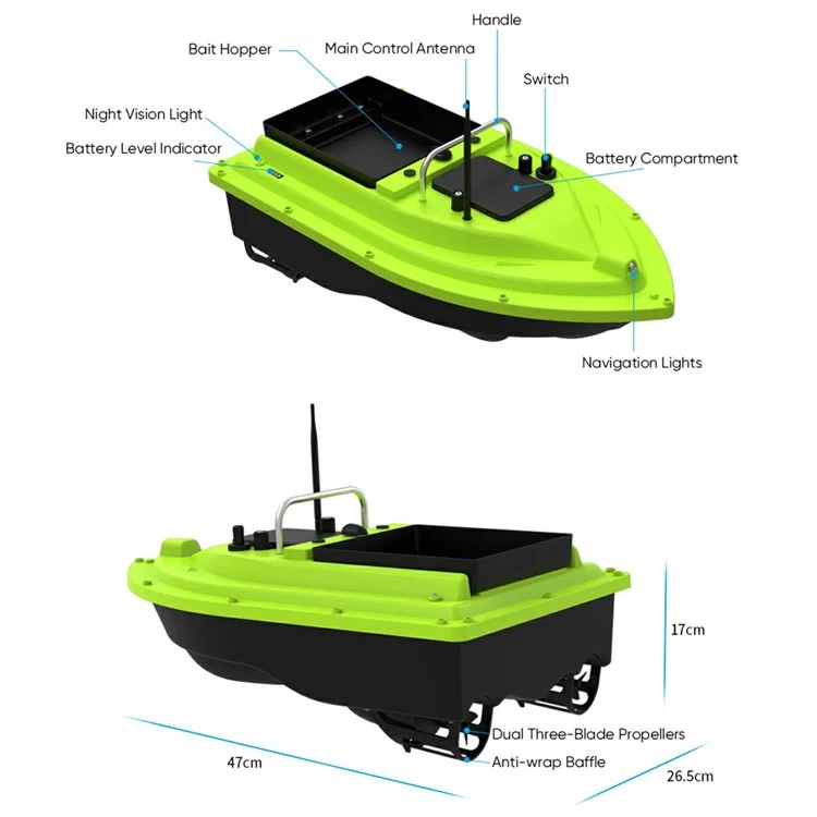 D26 GPS Positioning Self Return 2kg Load Remote Control Automatic Fish Bait Boat with Light (CE Certified) - EU Plug