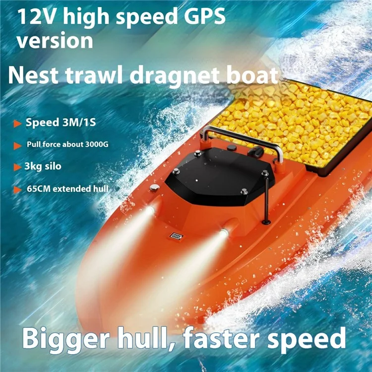 D80B-GPS Doppelantenne 12V Automatisches Köderboot mit 100 Angelplätzen für Fluss / See / Küstengewässer, Orange (CE-zertifiziert) - EU-Stecker