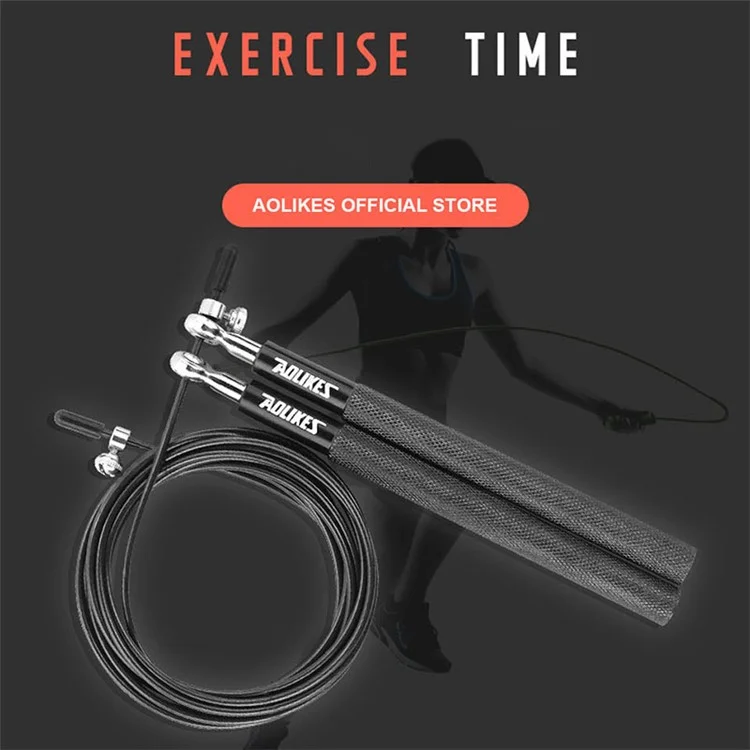 AOLIKES TS-3202 Adult Exercise Jump Rope Adjustable Length Steel Wire Weighted Skipping Rope - Black / Black Wire