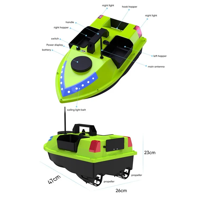 D20 3 Bait Slot GPS Positioning Automatic Return Fishing Bait Boat 600m Remote Control, with Light (CE Certified) - EU Plug