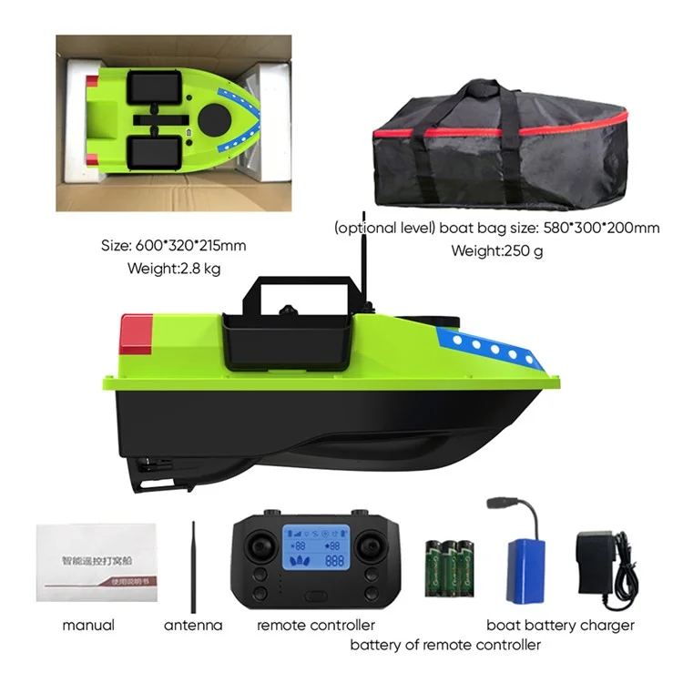 D20 3 Bait Slot GPS Positioning Automatic Return Fishing Bait Boat 600m Remote Control, with Light (CE Certified) - EU Plug