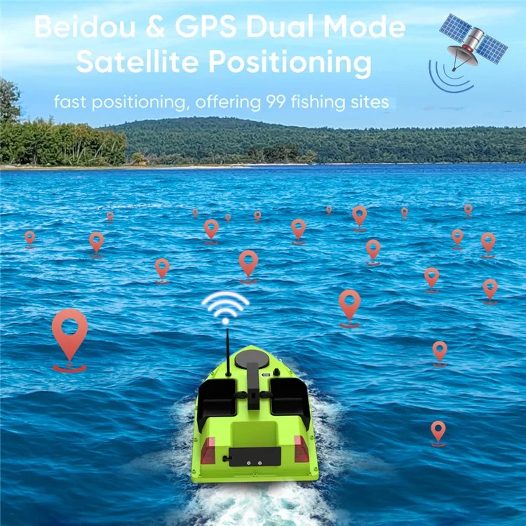 D20 3 Bait Slot GPS Positioning Automatic Return Fishing Bait Boat 600m Remote Control, with Light (CE Certified) - EU Plug