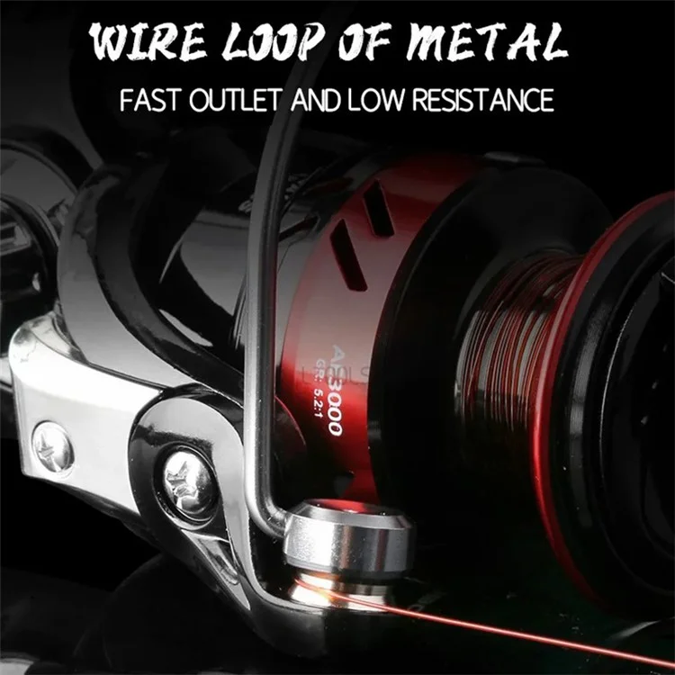 DEUKIO AE6000 5.2:1 High Speed Metal+Nylon Fishing Reel 10kg Brake Force Fishing Wheel - Black+Red