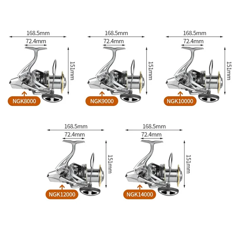 DEUKIO Spinning Fishing Reel Surf Fishing Reel 6+1BB Stainless Steel Powerful Saltwater Fishing Tool - NGK 9000