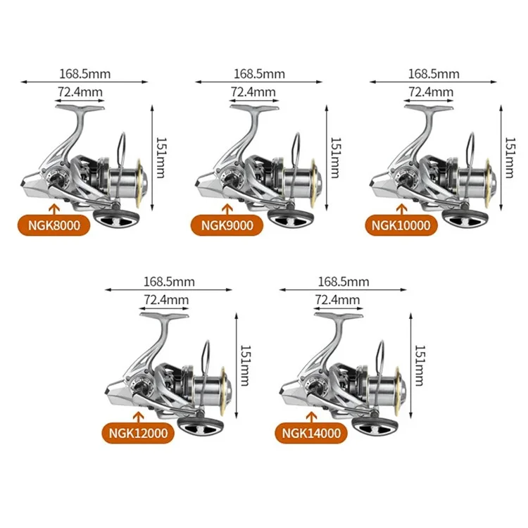 DEUKIO Spinning Fishing Reel Surf Fishing Reel 6+1BB Stainless Steel Powerful Saltwater Fishing Tool - NGK 12000
