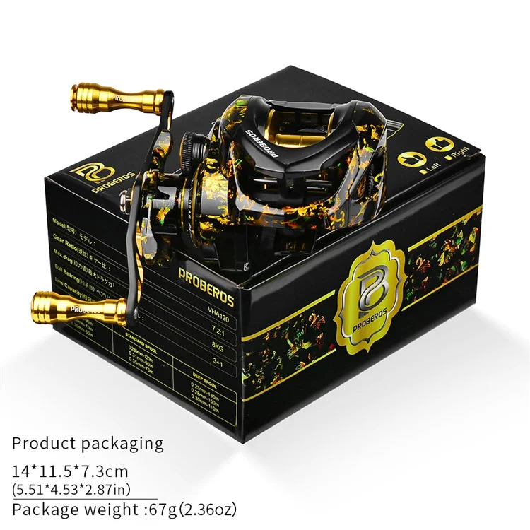 PROBEROS VHA120 7.2:1 High-Speed Baitcasting Reel with Magnetic Brake System, Fishing Reel - Left Hand