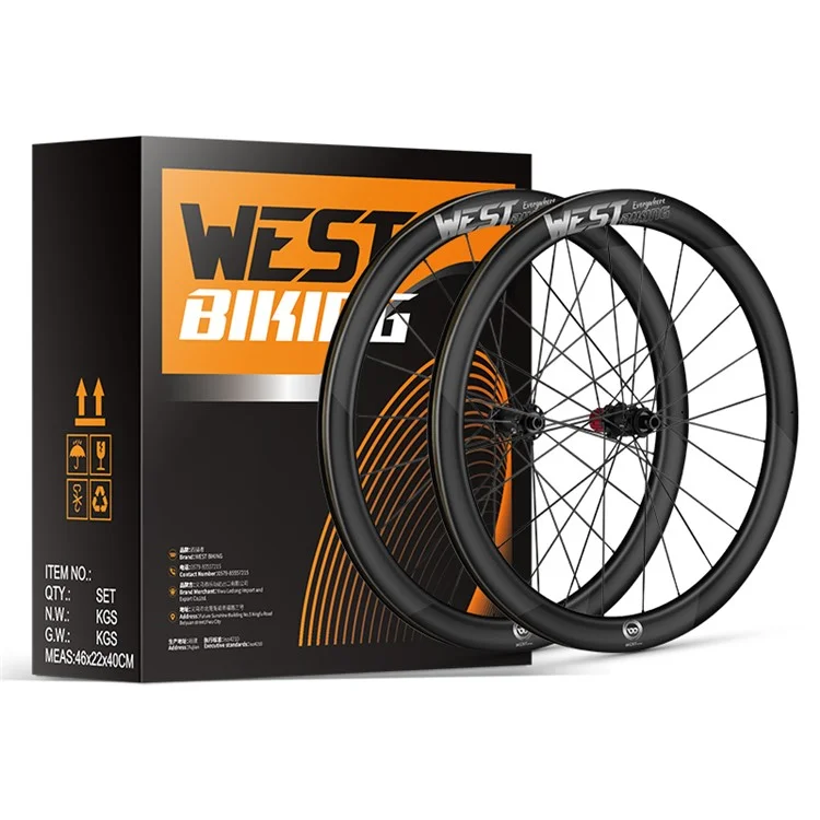 WEST BIKING YP1401038 / YP1401039 2PCS Ruedas de Bicicleta de Carretera de Fibra de Carbono 700C Juego de Ruedas Clincher - Freno de Disco