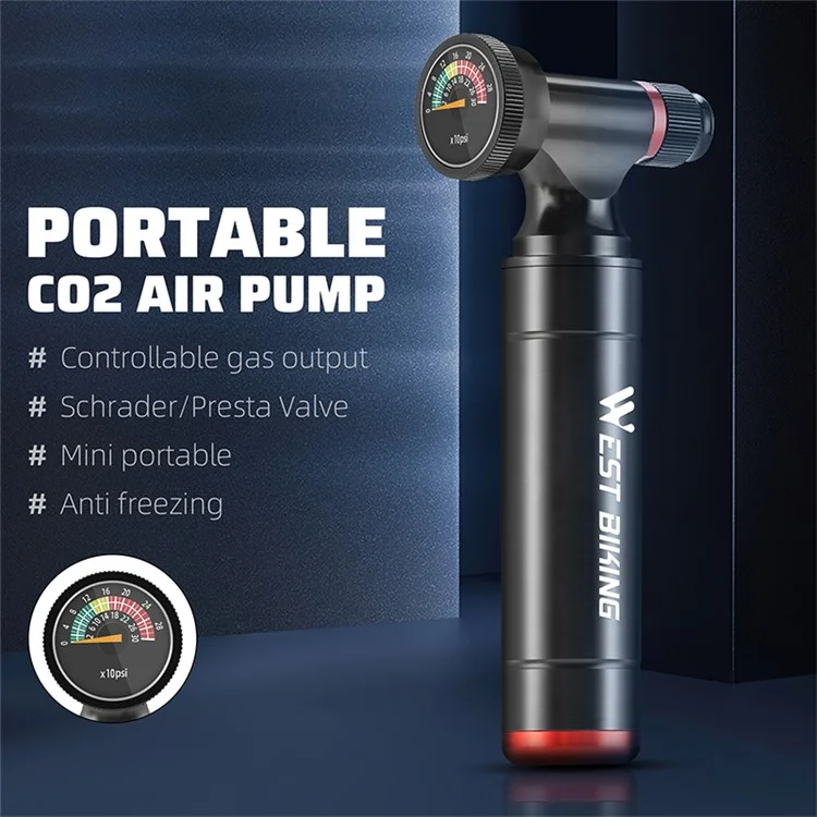WEST BIKING YP0711174-173 Inflador de Bicicleta CO2 de Aleación de Aluminio con Indicador de Presión (Sin Tanque de Gas)